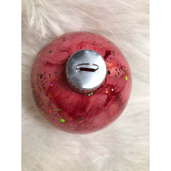 Christmas Ornament Red & Pink Swirl Globe Hand-Painted Marbled Glitter - Picture 7 of 8